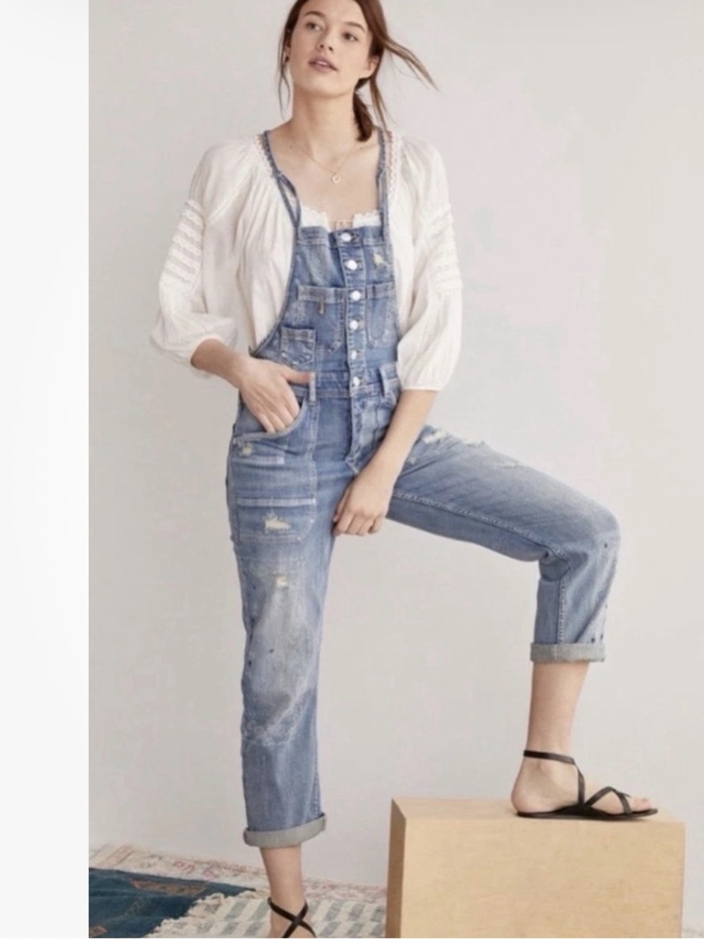 Anthropologie Pilcro Light Blue Distressed Denim Overalls